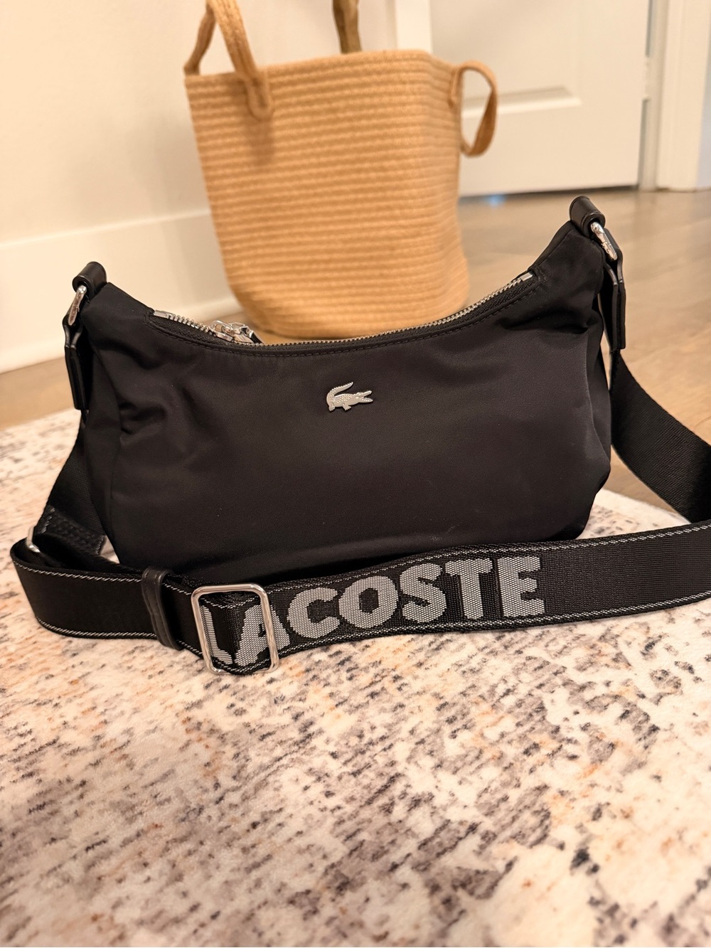 Lacoste Black Nylon Belt Bag with Logo Strap